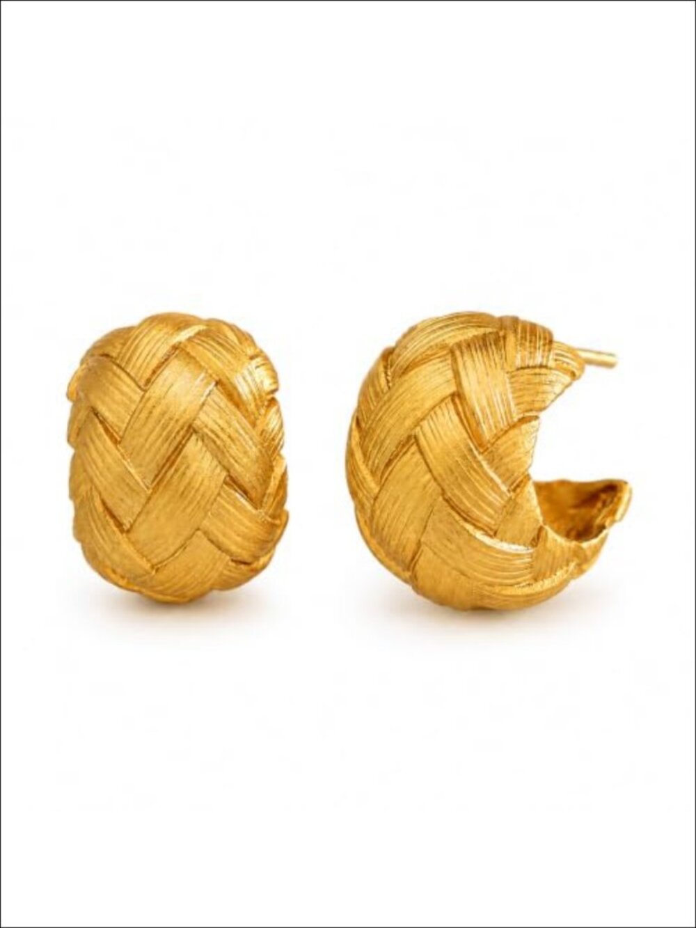 Basket-Weave C-Hoop Earrings 18K Gold Plated